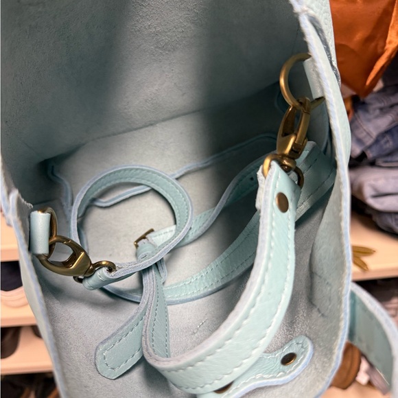 New Cabo Blue Portland Leather mini Snap crossbody Tote Bag - Picture 5 of 9